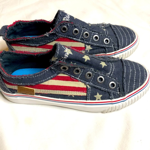 Blowfish red and blue denim Stars and Stripes slip on sneakers shoes - Picture 3 of 8